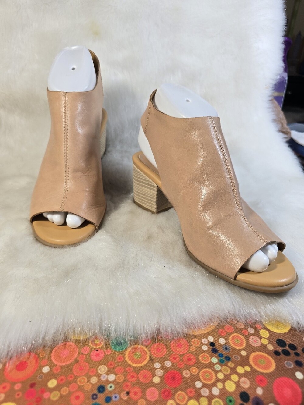 Korks by Kork-Ease "Isolde" Peach Leather Open-Toe Block Heel Mule Sandal